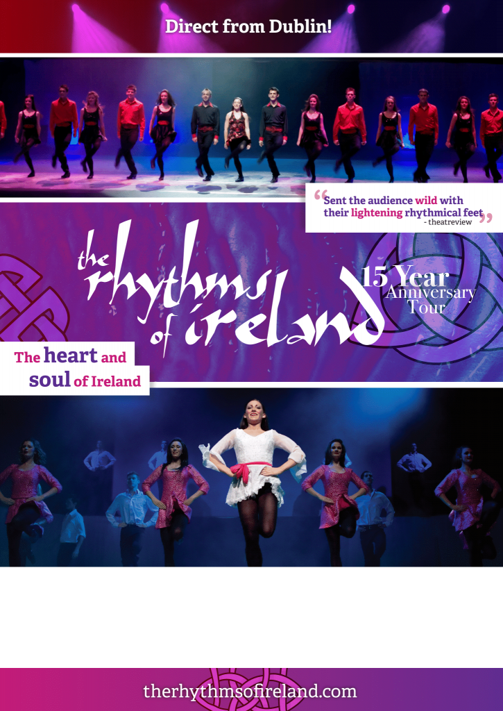 poster showing people doing Irish dancing and the rythms of ireland written across it.