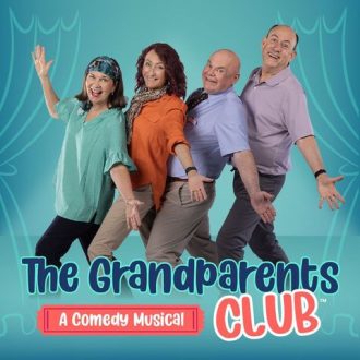 Poster showing four actors as Grandparents advertising the comedy musical The Grandparents Club