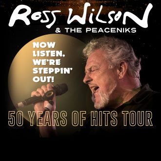 Poster showing an image of Ross Wilson singing and text saying 50 years of hits tour in a poster like format