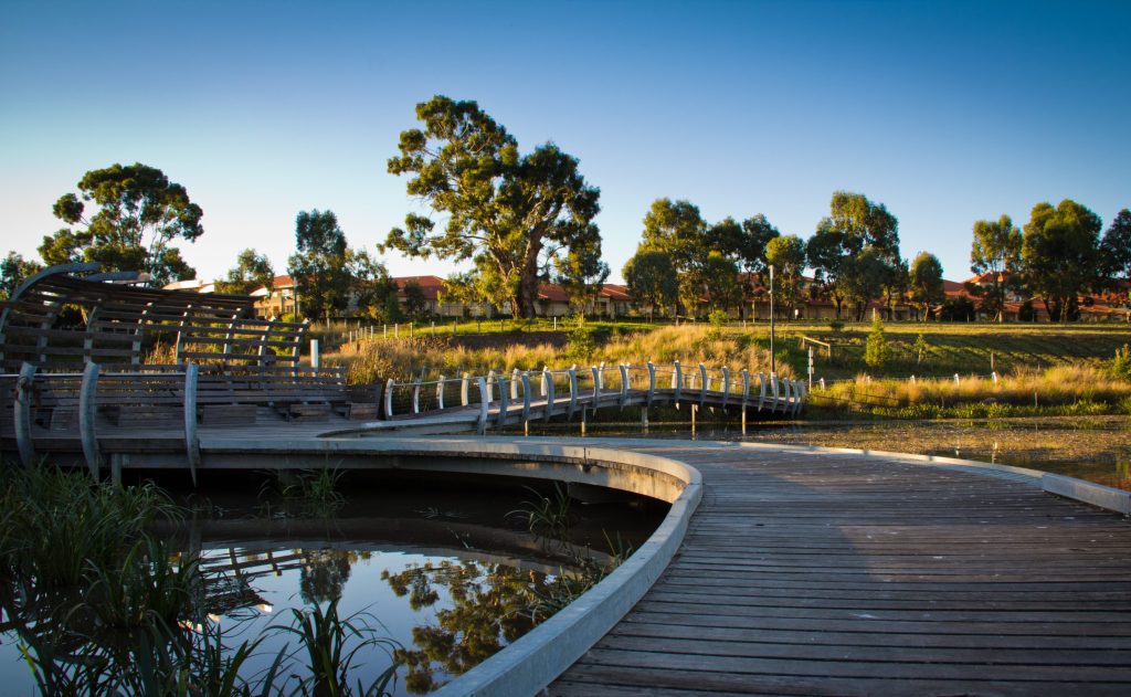 image showing a built wooden walkway over water at Janefield